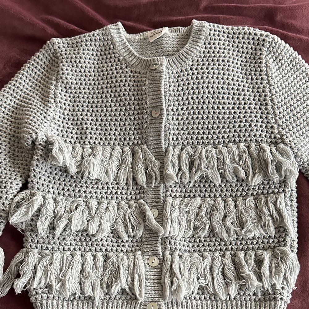Chic Knit Cardigan with Fringe Accents size 7